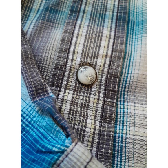 Cinch Mens XXL Modern Fit Western Shirt Teal Gray Plaid Saw Tooth Pockets -Snaps - Picture 7 of 12